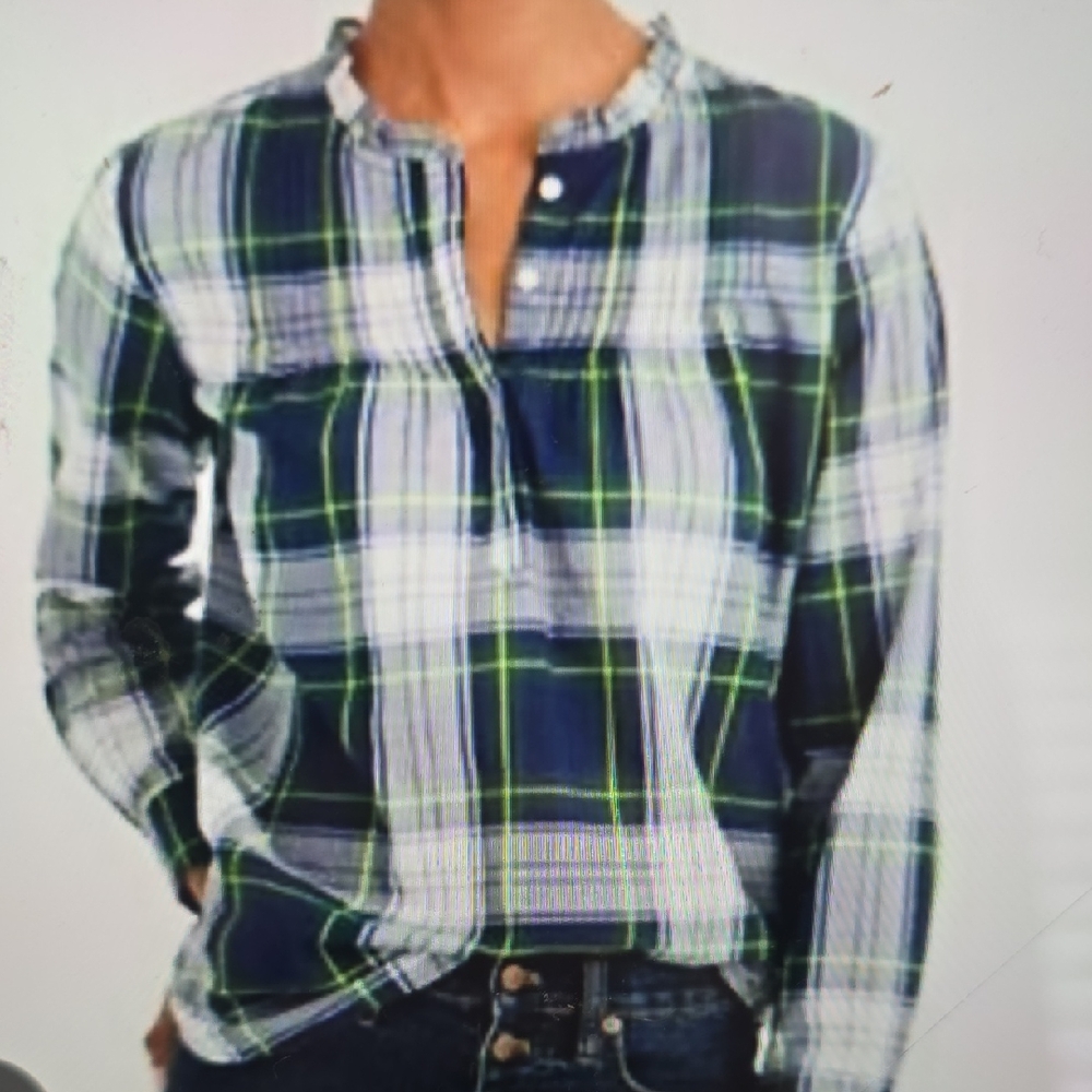 J. Crew Navy and Lime Plaid Button Down Shirt 6